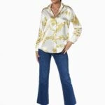 DESENLİ V YAKA SATEN GÖMLEK - EKRU-YEŞİL