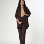 DESENLİ VİSKON GÖMLEK - KOYU KAHVE