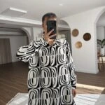 DESENLİ VİSKON KETEN SALAŞ GÖMLEK - BEYAZ-SİYAH