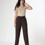 DESENLİ VİSKON PANTOLON - KOYU KAHVE