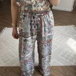 DESENLİ VİSKON RAHAT PANTOLON - EKRU