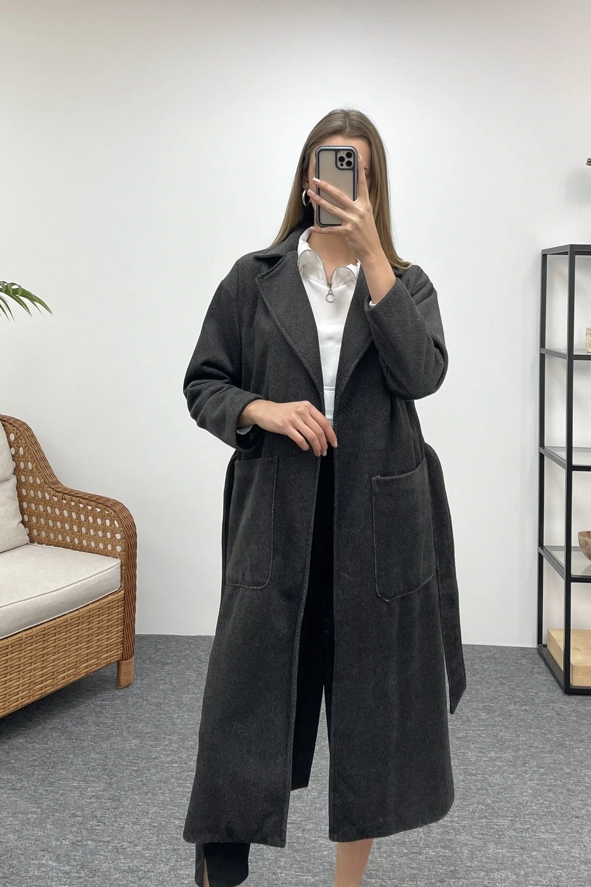 DİAGONEL PARLAK TORBA CEP KAŞE KABAN - SİYAH - Görsel 1