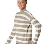 DİK YAKA BEL BİLEK VE DÜZ ÇİZGİLİ VİSKON KAZAK - CAMEL EKRU