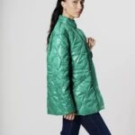 DİK YAKA BEL BÜZGÜ KAPİTONE ÇITÇITLI MONT - ZÜMRÜT YEŞİL