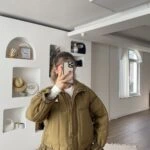 DİK YAKA BEL VE KOL BÜZGÜ  MONT - YAĞ YEŞİL