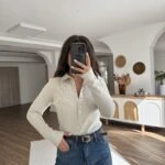 DİK YAKA ÇITÇITLI PAMUK KARIŞIM KAZAK - TAŞ