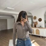 DİK YAKA ÇITÇITLI PAMUK KARIŞIM KAZAK - VİZON