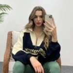 DİK YAKA FERMUARLI BASKILI SWEAT - LACİVERT