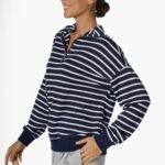 DİK YAKA FERMUARLI ETEK VE KOL UCU RİBANALI İNCE DOKUMA SWEAT - LACİVERT BEYAZ