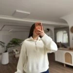 DİK YAKA FERMUARLI KAZAK - VANİLYA