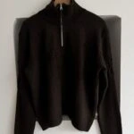 DİK YAKA FERMUARLI SUZENİLİ SALAŞ KAZAK - KOYU KAHVE