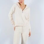 DİK YAKA FERMUARLI VİSKON KARIŞIMLI KAZAK - KREM