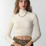 DİK YAKA FİTİLLİ SIRT ÇAPRAZ TRİKO - KREM