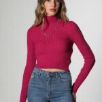 DİK YAKA FİTİLLİ SIRT ÇAPRAZ TRİKO - FUŞYA