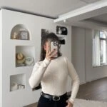 DİK YAKA FİTİLLİ VİSKON KAZAK - KREM