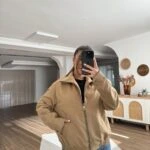 DİK YAKA GENİŞ FERMUAR ASTARLI BOMBER İNCE MONT - CAMEL