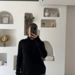 DİK YAKA İNCE DOKUMA PAMUK KARIŞIM KAZAK - SİYAH