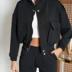 DİK YAKA KAPAK CEPLİ  MODAL TAKIM - SİYAH