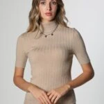 DİK YAKA KISA KOL FİTİLLİ TRİKO - BEJ