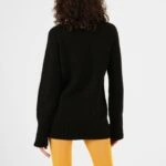 DİK YAKA KOL YIRTMAÇLI REGLAN KOL UZUN KAZAK - SİYAH