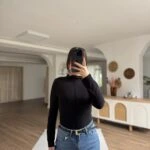 DİK YAKA ÖN DİKİŞ VİSKON BLUZ - SİYAH