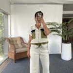 DİK YAKA PARAŞÜT DETAY SWEAT ŞERİTLİ PANTOLON TAKIM - EKRU-YEŞİL