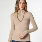 DİK YAKA PARMAK DETAY FİTİLLİ TRİKO - BEJ