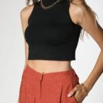 DİK YAKA SIFIR KOL CROP ATLET - SİYAH