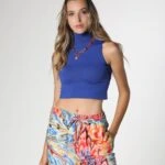 DİK YAKA SIFIR KOL CROP ATLET - SAKS