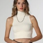 DİK YAKA SIFIR KOL CROP ATLET - KREM