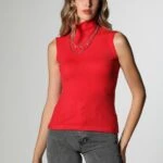 DİK YAKA SIFIR KOL TRİKO - KIRMIZI