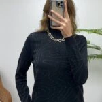 DİK YAKA SİM DETAY TRİKO - SİYAH