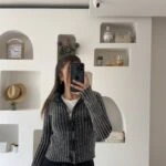 DİK YAKA SOLUK EFEKT FERMUARLI FİTİLLİ PAMUK HIRKA - ANTRASİT