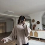 DİK YAKA YARASA KOL YÜN KARIŞIM KAZAK - BEJ