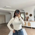 DİK YAKA YUMUŞAK DOKU YÜN KARIŞIM TRİKO BLUZ - EKRU