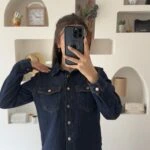 DİKİŞ DETAY ÇİFT KAPAK CEPLİ PAMUK JEAN GÖMLEK - LACİVERT