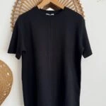 DİKİŞ DETAY SALAŞ PAMUK TİŞÖRT - SİYAH