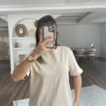 DİKİŞ DETAY SALAŞ PAMUK TİŞÖRT - BEJ