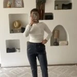 DİZ DİKİŞ BEL LASTİK DERİ PANTOLON - LACİVERT