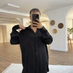 DOKU DESEN JAKARLI VİSKON SALAŞ GÖMLEK - SİYAH