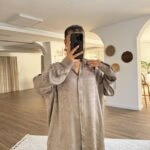 DOKU DESEN JAKARLI VİSKON SALAŞ GÖMLEK - VİZON