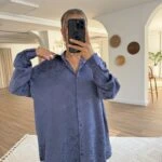 DOKU DESEN JAKARLI VİSKON SALAŞ GÖMLEK - İNDİGO