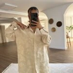 DOKU DESEN JAKARLI VİSKON SALAŞ GÖMLEK - BEJ