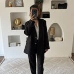 DOKULU VİSKON KUMAŞ HAVUÇ PANTOLON PARILTILI TAKIM - SİYAH