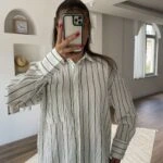 DOKUMA ÇİZGİ MODAL CEPLİ GÖMLEK - EKRU-YEŞİL