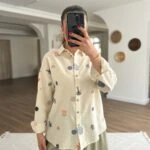 DOKUMA SERPME NAKIŞ PAMUK KETEN GÖMLEK - NATUREL