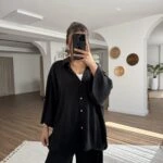 DÖKÜMLÜ TRUVAKAR KOL SALAŞ PAMUK KARIŞIM GÖMLEK - SİYAH