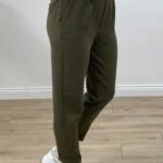 DUBLE PAÇA ARKA BEL LASTİK KUMAŞ PANTOLON - KOYU HAKİ