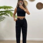 DUBLE PAÇA BALON MODEL KANVAS PANTOLON - SİYAH