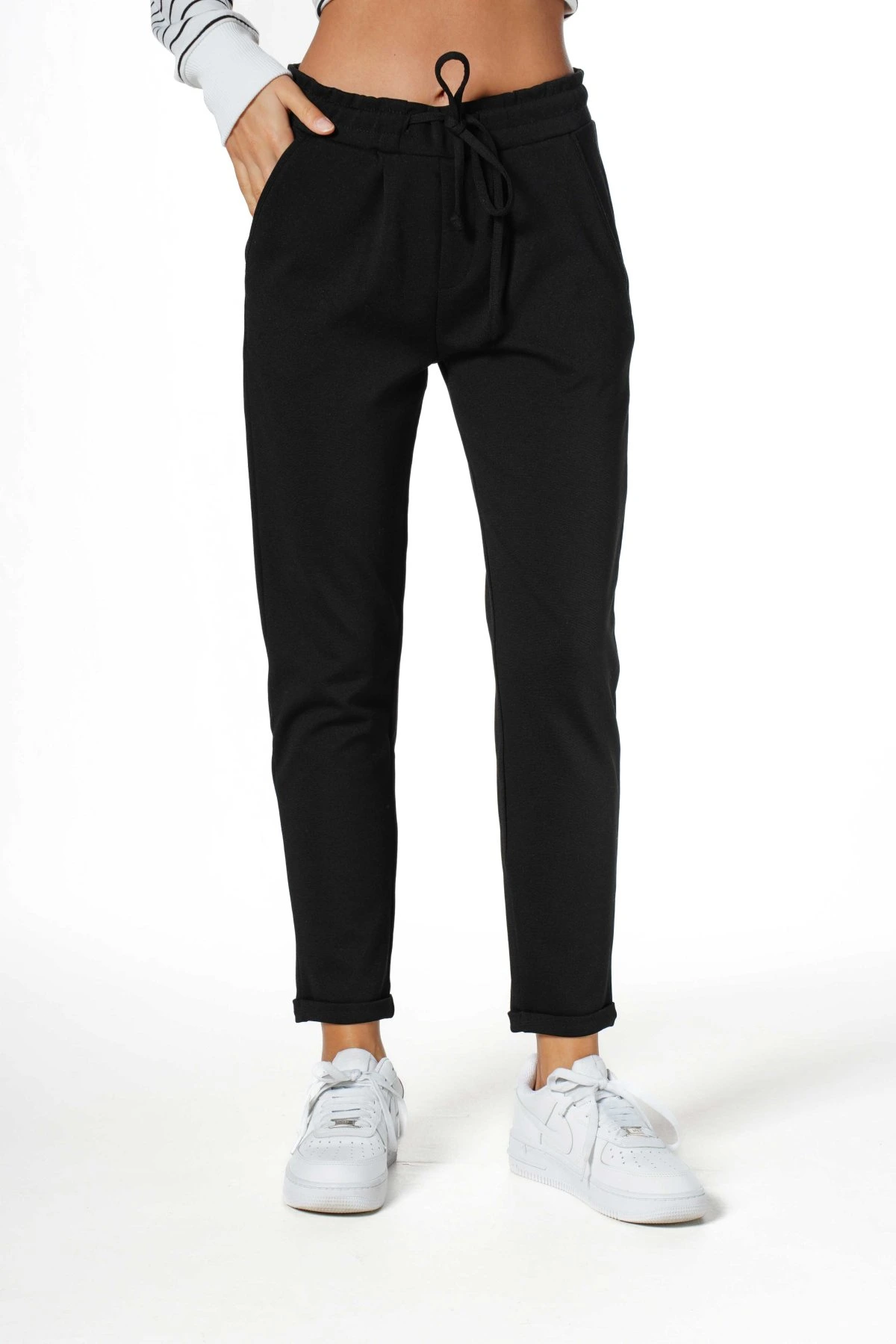 DUBLE PAÇA BEL LASTİK VİSKON EŞOFMAN - SİYAH - Görsel 1